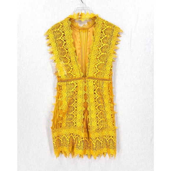 FREE PEOPLE Honey Lace Mini Dress Womens 0 Marigold Yellow Sleeveless NWT - Picture 3 of 16